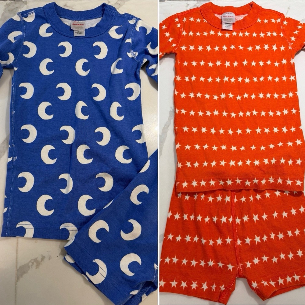 Hanna Andersson Lot Of 2 Short Slve Pajama Set Moons Sz 6-7/Stars Sz 5 Celestial